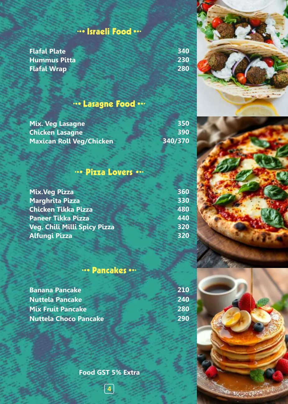 Pink Cafe food and beverage menu page 5