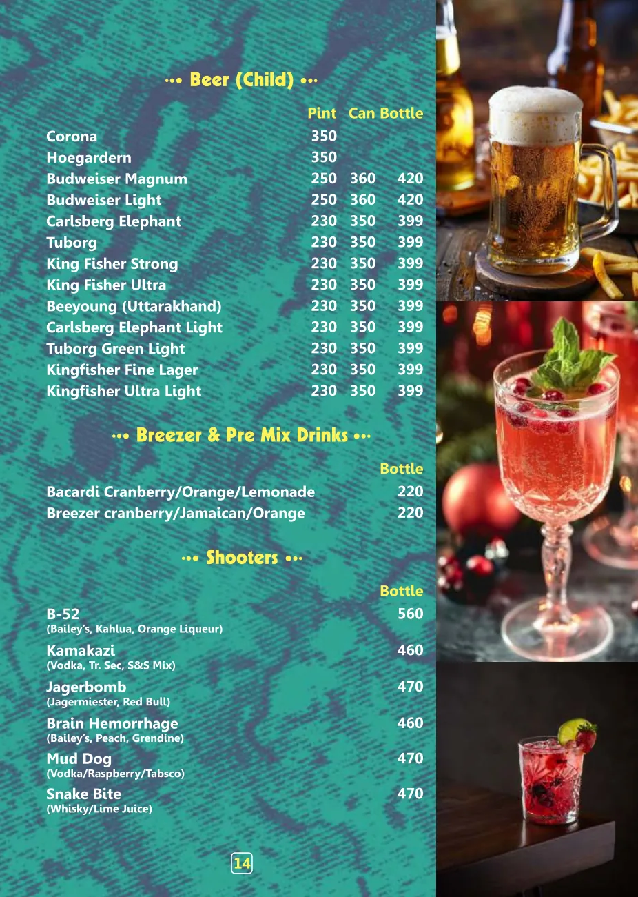 Pink Cafe food and beverage menu page 15