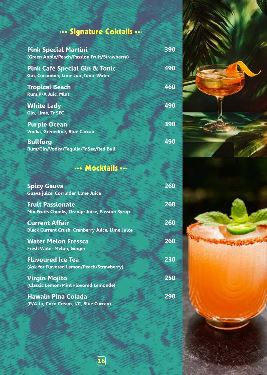 Pink Cafe food and beverage menu page 17