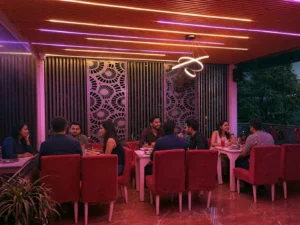 Birthday dinner in Rishikesh with guests celebrating at Pink Cafe